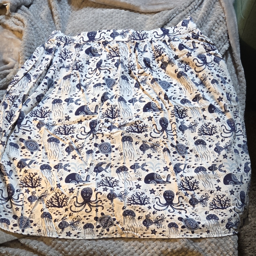 Modcloth Blue and White Oceanic A-Line Skirt